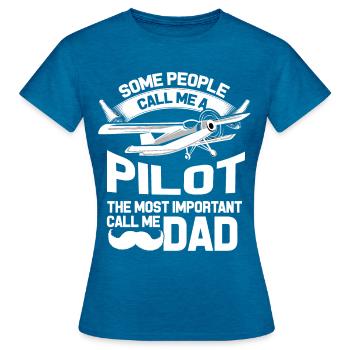 Papa papa avion pilote - T-shirt Femme - bleu saphir antique chiné - Devant - AI Model Female 172 dark (172cm)