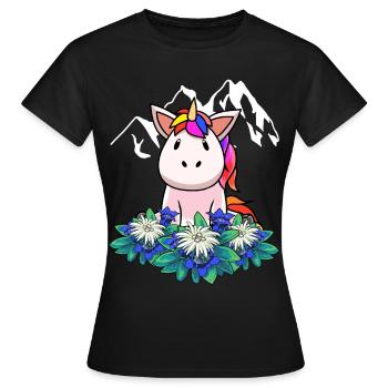 Licorne gentiane Edelweiss Alpes Suisse Autriche - T-shirt Femme - noir - Devant - AI Model Female 172 dark (172cm)