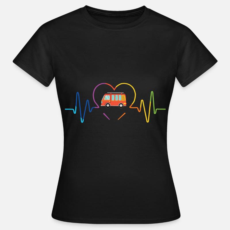 Camper Van Heartbeat Gift Idea - Women's T-Shirt - black