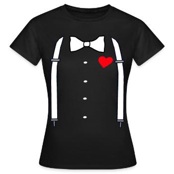 Bretelles et noeud papillon avec coeur JGA gratt - T-shirt Femme - noir - Devant - AI Model Female 172 dark (172cm)
