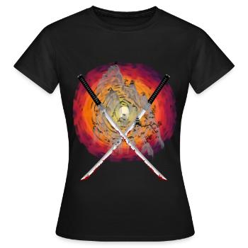 Soleil Japon Montagnes épées Katana Combat à l’épée - T-shirt Femme - noir - Devant - AI Model Female 172 dark (172cm)
