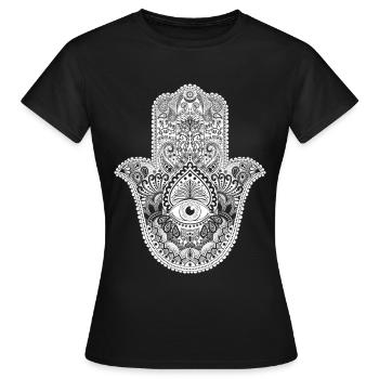Hamsa Hand Talisman Symbol für Glück und Liebe - Frauen T-Shirt - Schwarz - Vorne - AI Model Female 172 dark (172cm)