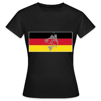 deutsche Flagge Sportfischer aus Deutschland - Frauen T-Shirt - Schwarz - Vorne - AI Model Female 172 dark (172cm)