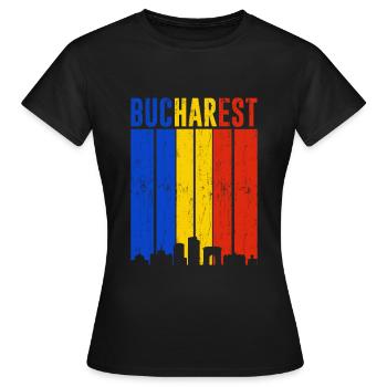 Bukarest Retro Vintage Rumänien Skyline - Frauen T-Shirt - Schwarz - Vorne - AI Model Female 172 dark (172cm)