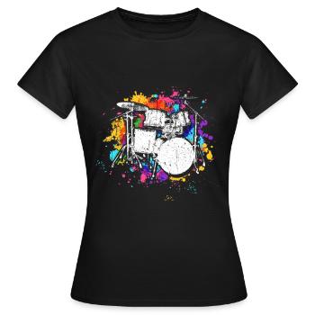 Schlagzeuger Tshirt für Drummer Musiker Rock Bass - Frauen T-Shirt - Schwarz - Vorne - AI Model Female 172 dark (172cm)