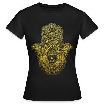 Glücksbringer Talisman Hamsa Hand Mandala Geschenk - Frauen T-Shirt - Schwarz - Vorne - AI Model Female 172 dark (172cm)