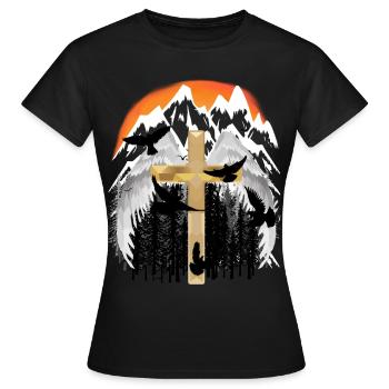Croix, Montagnes, Montagnes, Pics, Deuil, Mort, Jésus Dieu - T-shirt Femme - noir - Devant - AI Model Female 172 dark (172cm)
