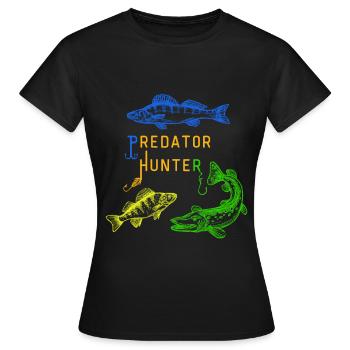 Fishing, fishing design with PIKE; PERCH & ZANDER - Women's T-Shirt - black - Front - AI Model Female 172 dark (172cm)