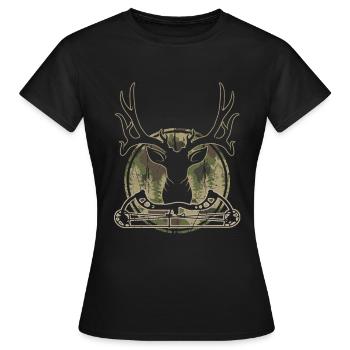 Hirschkopf Compound Bow Jäger Pfeil & Bogen - Frauen T-Shirt - Schwarz - Vorne - AI Model Female 172 dark (172cm)