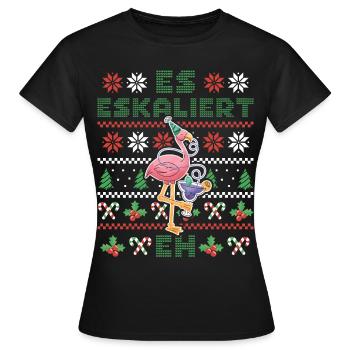 Weihnachen Christmas Flamingo Es Eskaliert Eh - Frauen T-Shirt - Schwarz - Vorne - AI Model Female 172 dark (172cm)