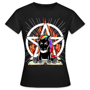 Satan Einhorn Pentagramm Teuflisch Fabelwesen Böse - Frauen T-Shirt - Schwarz - Vorne - AI Model Female 172 dark (172cm)