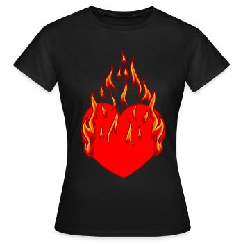 Herz Feuer Flamme Inferno Liebe verliebt Beziehung - Frauen T-Shirt - Schwarz - Vorne - AI Model Female 172 dark (172cm)