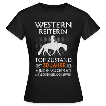 Westernreiterin & Pferd - 30. Geburtstag - Frauen T-Shirt - Schwarz - Vorne - AI Model Female 172 dark (172cm)