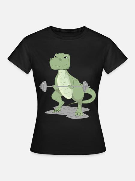 Lustiger Dinosaurier Muskeltraining Kraftsport - Frauen T-Shirt - Schwarz