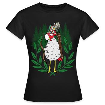 Huhn Krieger Federvieh Bogenschütze - Frauen T-Shirt - Schwarz - Vorne - AI Model Female 172 dark (172cm)