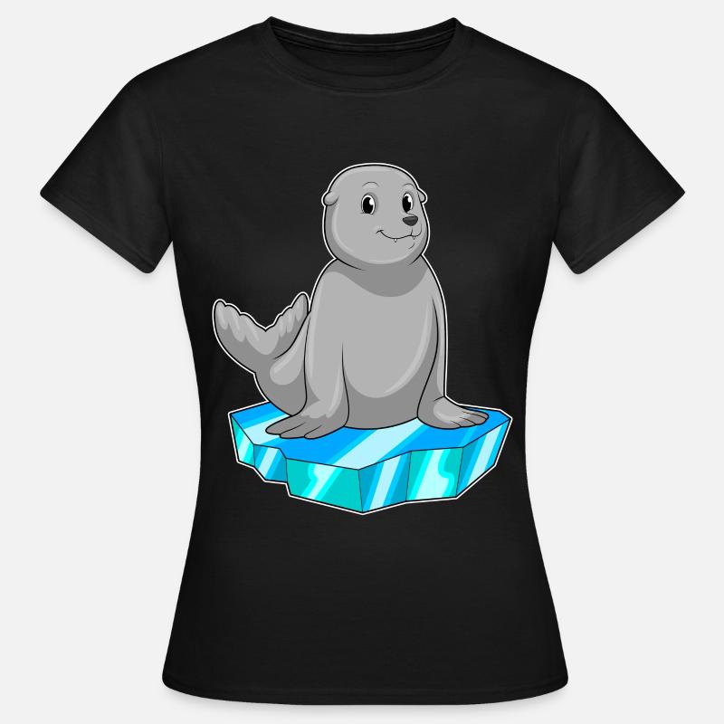 Seehund mit Eisscholle - Frauen T-Shirt - Schwarz