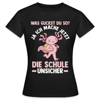 Schulkind Axolotl Schüler Schulanfang Einschulung - Frauen T-Shirt - Schwarz - Vorne - AI Model Female 172 dark (172cm)