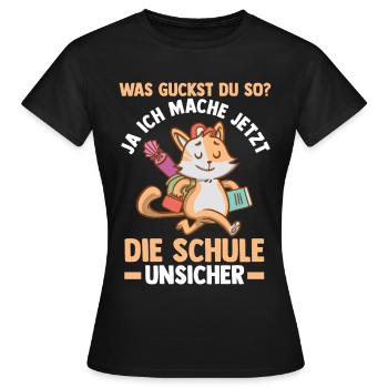 Schulkind Katze Schüler Schulanfang Einschulung - Frauen T-Shirt - Schwarz - Vorne - AI Model Female 172 dark (172cm)