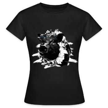 Schwein Tshirt Kinder Frauen Ferkel Pig Ferkelchen - Frauen T-Shirt - Schwarz - Vorne - AI Model Female 172 dark (172cm)