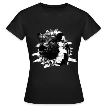 Schwein Tshirt Kinder Frauen Ferkel Pig Ferkelchen - Frauen T-Shirt - Schwarz - Vorne - AI Model Female 172 dark (172cm)