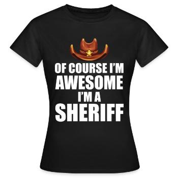 Sheriff mit Hut Sheriffstern und Revolver - Frauen T-Shirt - Schwarz - Vorne - AI Model Female 172 dark (172cm)