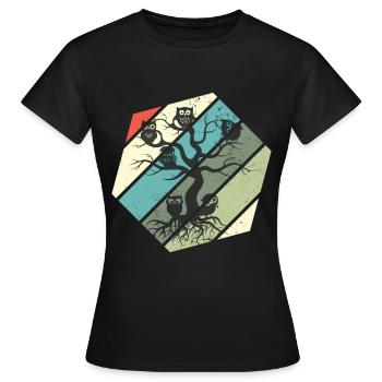 Eule Stammbaum Nachtaktiv Eulen - Frauen T-Shirt - Schwarz - Vorne - AI Model Female 172 dark (172cm)