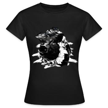 Schwein Tshirt Kinder Frauen Ferkel Pig Ferkelchen - Frauen T-Shirt - Schwarz - Vorne - AI Model Female 172 dark (172cm)