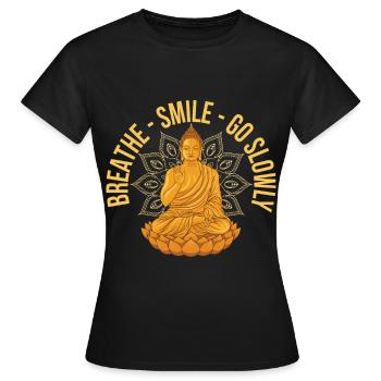 Bouddha Sourire Respiration Méditez - T-shirt Femme - noir - Devant - AI Model Female 172 dark (172cm)