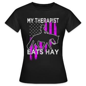 Équitation Western - Cavalier Western - Cheval Western - T-shirt Femme - noir - Devant - AI Model Female 172 dark (172cm)