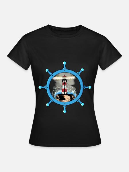 Maritim Steuerrad Leuchtturm Küste Nordsee Ahoi - Frauen T-Shirt - Schwarz