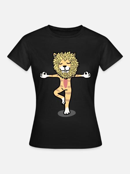 Yoga Yogi Löwe Meditation Entspannung Katze - Frauen T-Shirt - Schwarz