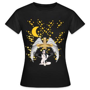 Croix céleste Ange Ciel au-delà de la mort - T-shirt Femme - noir - Devant - AI Model Female 172 dark (172cm)