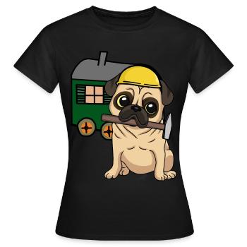 Baustelle Handwerker Hund Mops Bauwagen Job Hammer - Frauen T-Shirt - Schwarz - Vorne - AI Model Female 172 dark (172cm)