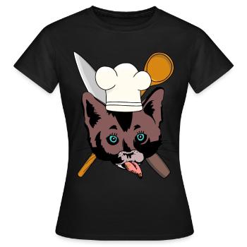 Chats Cuisine Cuisinier Cuillère de cuisine Couteaux de cuisine Professions - T-shirt Femme - noir - Devant - AI Model Female 172 dark (172cm)