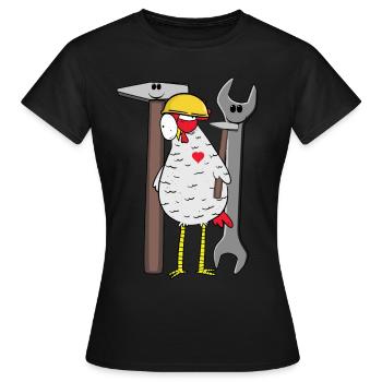 Baustelle Huhn Werkzeug Schutzhelm Bauherr Bauen - Frauen T-Shirt - Schwarz - Vorne - AI Model Female 172 dark (172cm)
