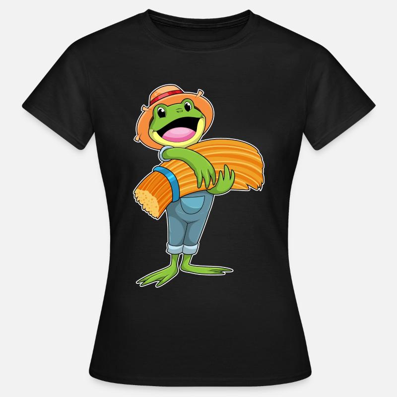 Frog as a farmer with straw - Women's T-Shirt - black