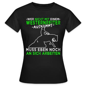 Westernreiten - Westernpferd - Reining - Frauen T-Shirt - Schwarz - Vorne - AI Model Female 172 dark (172cm)