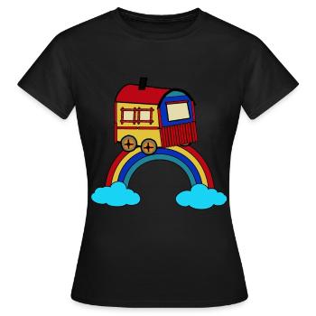 himmlisch wohnen Bauwagen Regenbogen Hippie - Frauen T-Shirt - Schwarz - Vorne - AI Model Female 172 dark (172cm)