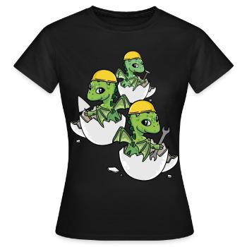 Dino Handwerker Eierschale Werkzeug Berufe Arbeit - Frauen T-Shirt - Schwarz - Vorne - AI Model Female 172 dark (172cm)