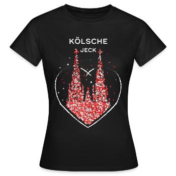 Kölsche Jeck Kölner Dom Köln Rot Weiss Karneval - Frauen T-Shirt - Schwarz - Vorne - AI Model Female 172 dark (172cm)
