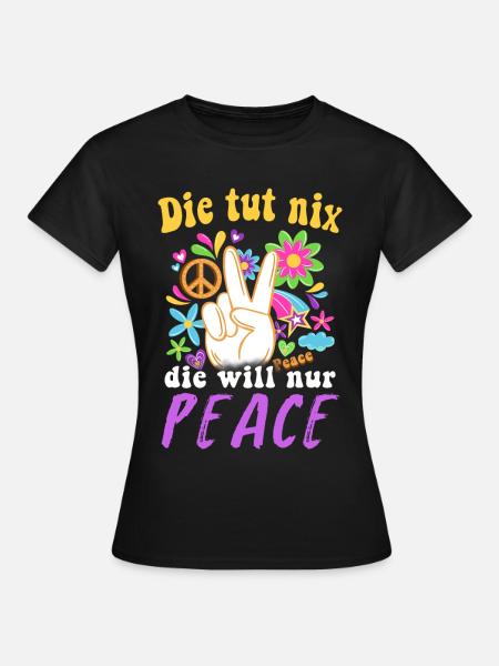 Hippie Tshirt Peace Bewegung Woodstock Boho Groove - Frauen T-Shirt - Schwarz