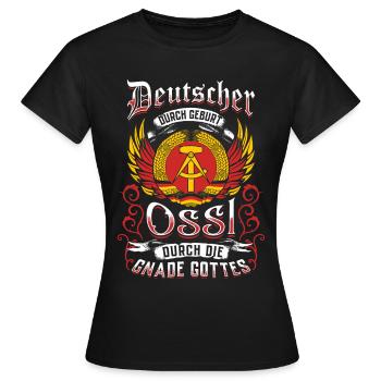 Ossi Geschenk Ostdeutschland NVA Germania Osten - Frauen T-Shirt - Schwarz - Vorne - AI Model Female 172 dark (172cm)