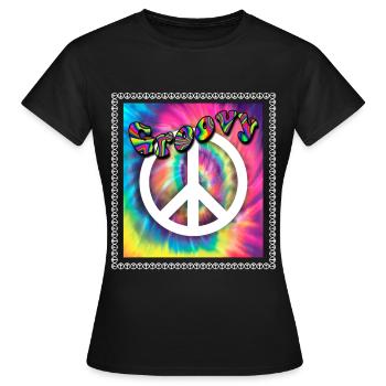 Hippie Peace Groovy Flowerpower Boho Woodstock - T-shirt Femme - noir - Devant - AI Model Female 172 dark (172cm)
