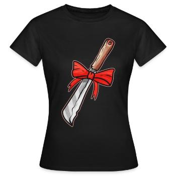Knife With Bow As Present For Christmas Halloween - Frauen T-Shirt - Schwarz - Vorne - AI Model Female 172 dark (172cm)