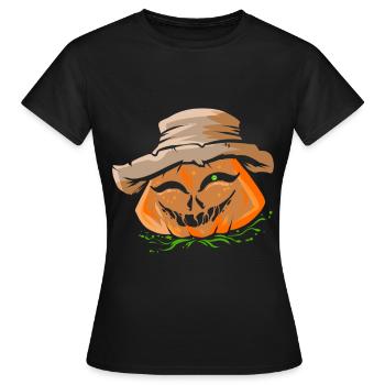 Pumpkin Lantern With Farmers Hat Jack O Lantern - Women's T-Shirt - black - Front - AI Model Female 172 dark (172cm)