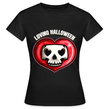 Beau crâne mignon dans le cœur aimant Halloween - T-shirt Femme - noir - Devant - AI Model Female 172 dark (172cm)