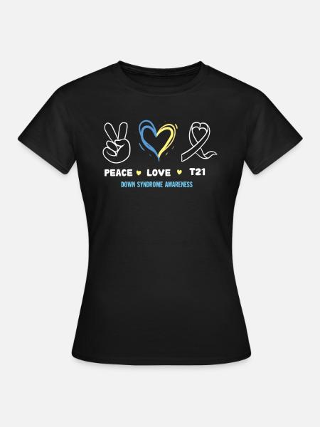 Peace Love T21 I Blue Yellow Ribbon Down Syndrome - Women's T-Shirt - black