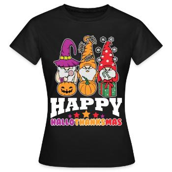 Happy Hello Thanksmas Halloween Thanksgiving Xmas - Women's T-Shirt - black - Front - AI Model Female 172 dark (172cm)