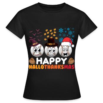 Happy Hello Thanksmas Halloween Thanksgiving Xmas - Women's T-Shirt - black - Front - AI Model Female 172 dark (172cm)