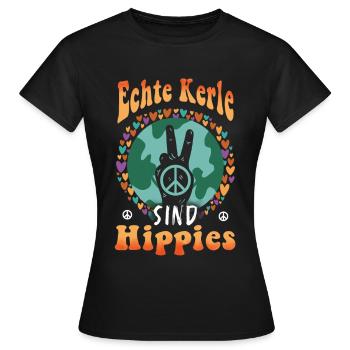 Hippie Peace Groovy Flowerpower Boho Woodstock - T-shirt Femme - noir - Devant - AI Model Female 172 dark (172cm)